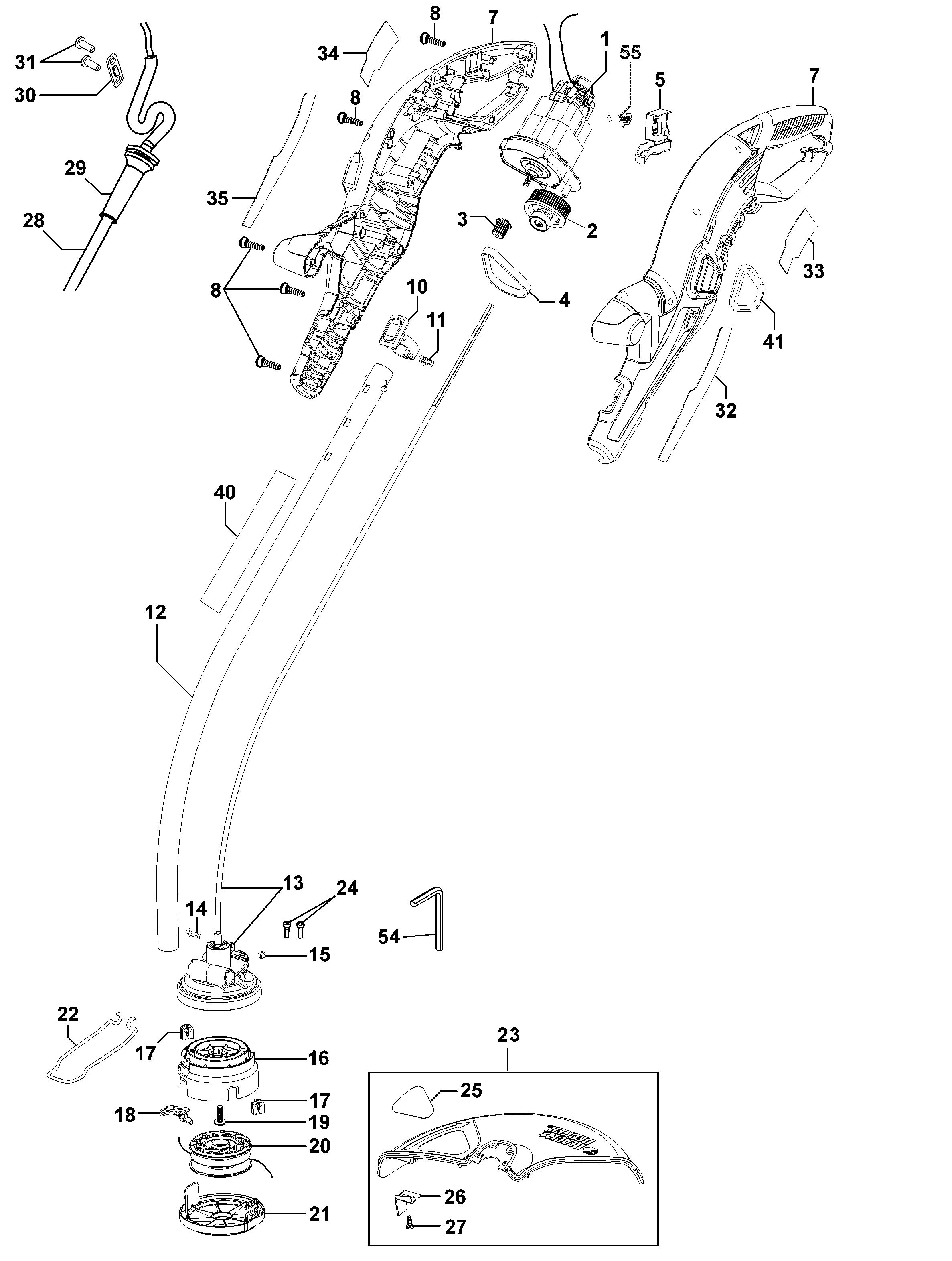 Default Diagram and Parts List for GL1000-AR Type 1 Black and Decker Trimmer